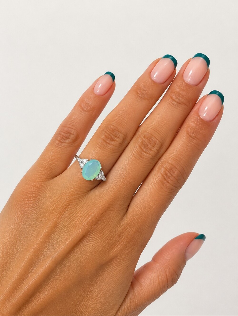 NWT Sterling Silver Light Jade & White Topaz Ring  (0137)